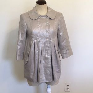 Kensie Gold Metallic Lined Linen Puffed Sleeve Gathered Waist Jacket Size XS